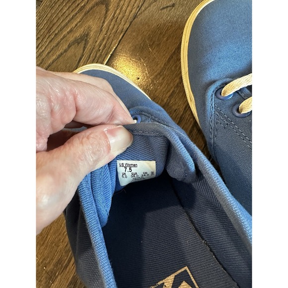 VANS Size 7.5 Women's Blue  Canvas‎ Sneakers with Plaid Stripe on Back - Picture 6 of 11